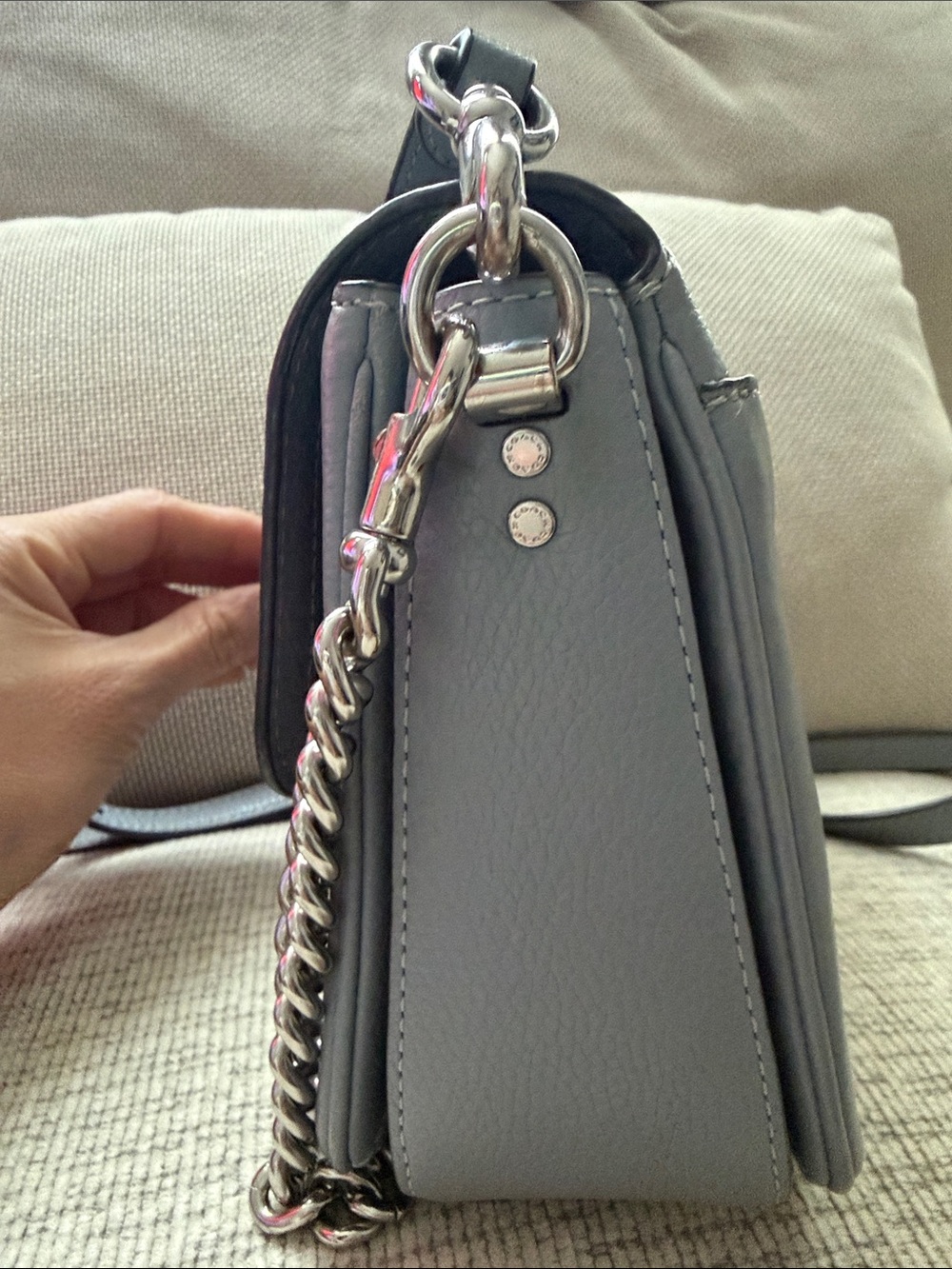 Coach Pebbled Leather Turnlock Crossbody in Gray-Blue - Picture 9 of 11